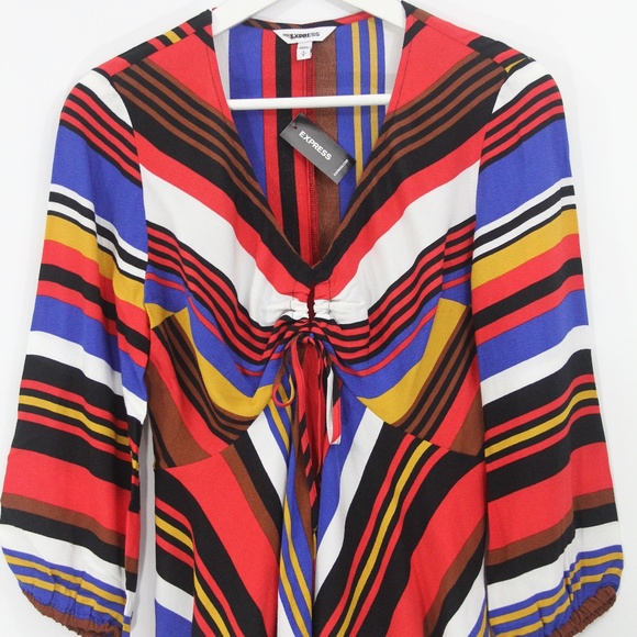 Express Striped Top NEW Women Babydoll Shirt Y2K Style Small - Picture 3 of 9